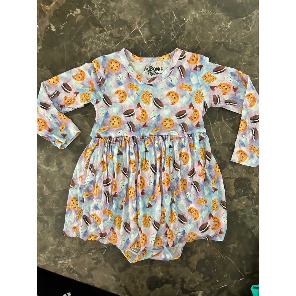 Bamboo Cookies & Milk Baby Girl Dress Outfit by Peyton and Brooke 12-18 Months